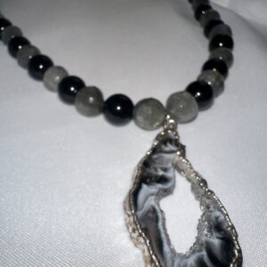 Labradorite, Obsidian, Geode Necklace Semiprecious Stones Cafe Con Chisme